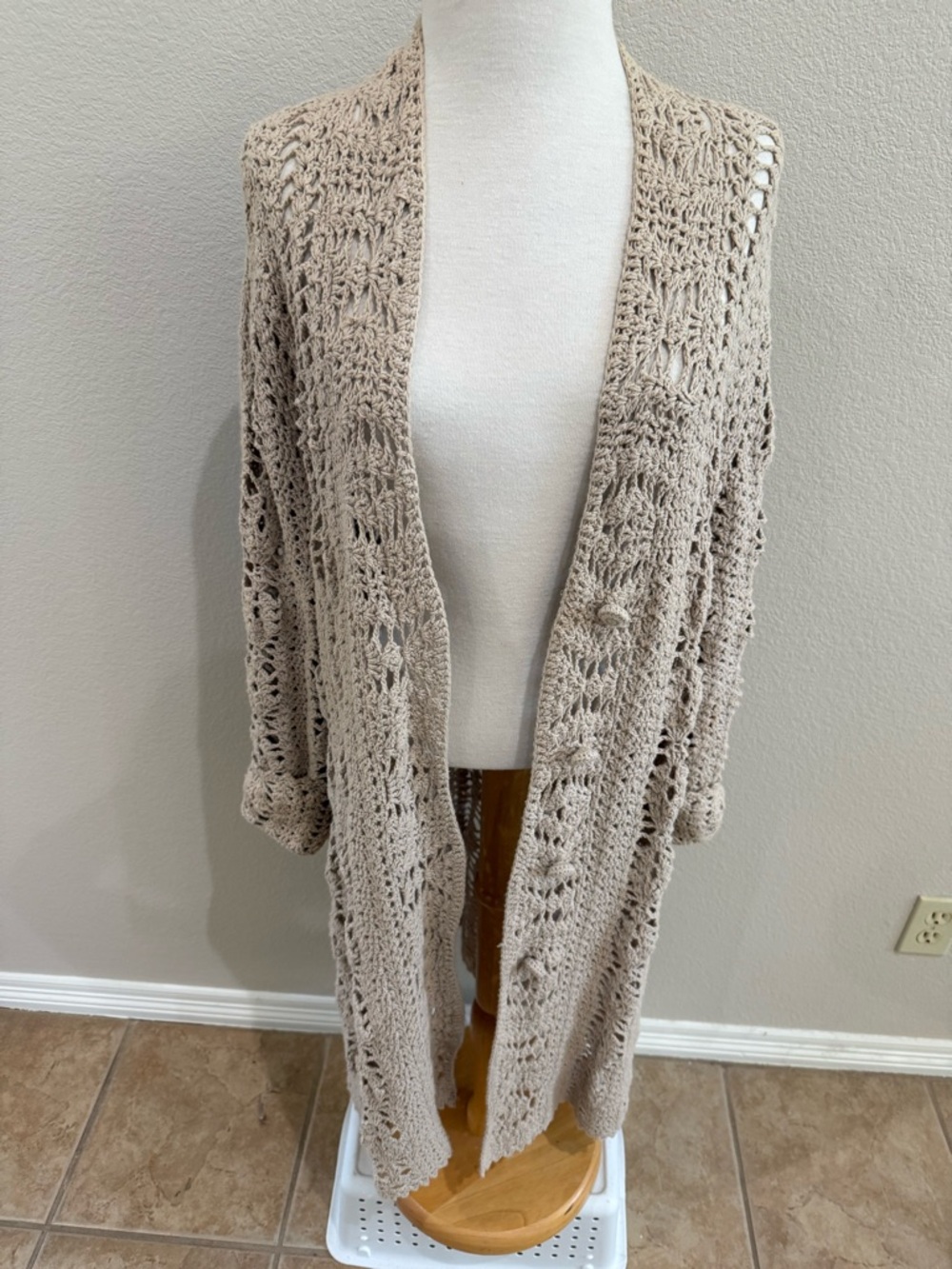 J. Jill Duster Cardigan Cotton Acrylic Blend Oatmeal Beige Long Sweater Sz L - Picture 4 of 8